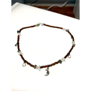 Handmade Celestial Beaded Necklace with Quartz, Opalite & Charm Accents